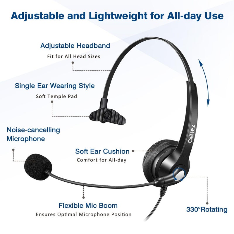 Callez USB Headset with Microphone Noise Cancelling & Audio Controls, Wideband Computer Headphones for Business UC Skype Lync Softphone Call Center Office, Clearer Voice, Super Light, Ultra Comfort - Image 3